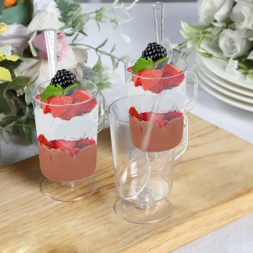 Vista 4 de Tableclothsfactory Paquete de 24 tazas de plástico transparente de 2 onzas con cucharas, tazas desechables de parfait de postre con cucharas