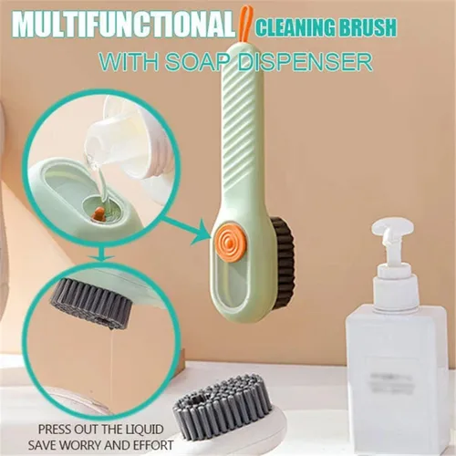 Vista 4 de Cepillo de limpieza multifunción 2 en 1, cepillo de limpieza de piel suave para añadir líquidos, cepillo multifuncional para zapatos con caja