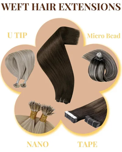 Vista 9 de Hetto - Extensiones de cabello humano real para coser, color negro azabache, #1, 12 pulgadas, 2.47 onzas Adhesivo suave, fuerte, uso diario