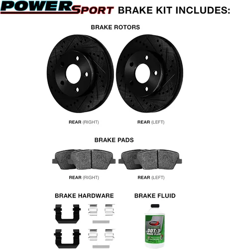Vista 2 de Power Sport Frenos Traseros y Rotores Hardware Incluido Kit de Pastillas de Freno de Cerámica Traseras y Rotores Compatible con Hyundai