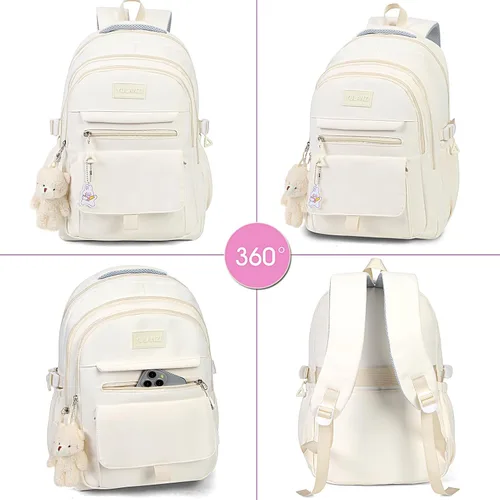 Vista 6 de Mochila PRLINJSK para niñas, mochila para estudiantes de universidad, secundaria y primaria, linda mochila estética para adolescentes y mujeres