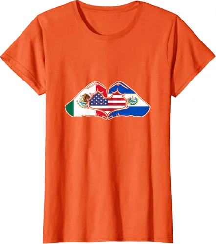 Vista 62 de Corazón manos México, El Salvador y Estados Unidos. Camiseta, Negro
