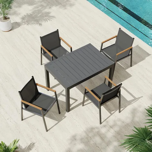 Vista 9 de Mesa de comedor expandible de aluminio para patio al aire libre para 4-8 personas, mesa rectangular para todo tipo de clima (48"-79") con rieles