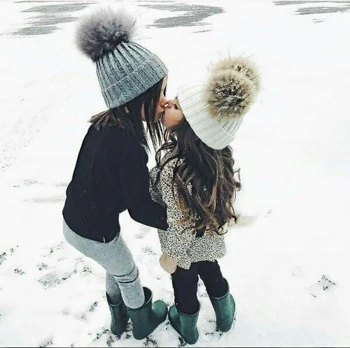 Vista 6 de oenbopo 2PCS Parent-Child Hat Winter Warmer Baby HatWomen Hat Mother Baby Knit Hat Beanie Winter Warm Crochet Cap