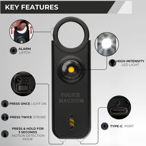 Vista 7 de Police Magnum Alarma de seguridad personal y spray de pimienta Combo de autodefensa para mujeres, sirena ruidosa de 135 db con luz y máxima fuerza
