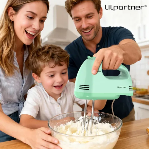 Vista 4 de LILPARTNER Batidora de mano eléctrica, 7* velocidad 5 * 304 accesorios, verde claro