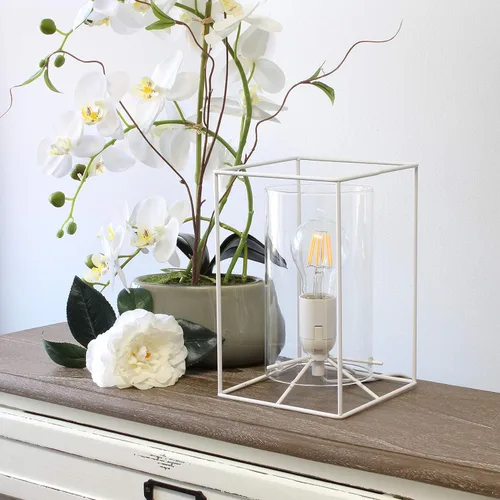 Vista 5 de Elegant Designs LT2069-WHT Lámpara de mesa pequeña de vidrio y metal, color blanco y transparente