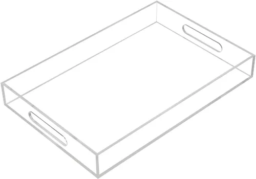 Vista 12 de KEVLANG Bandeja de acrílico transparente resistente con asas, bandeja organizadora de encimera de 8 x 8 x 2 pulgadas de alto para cocina, baño