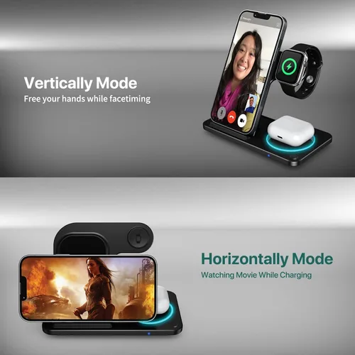 Vista 7 de Estación de carga inalámbrica plegable para múltiples dispositivos Apple, cargador inalámbrico 3 en 1 para iPhone 13/12/11 Pro Max/X/Xs Max/8/8