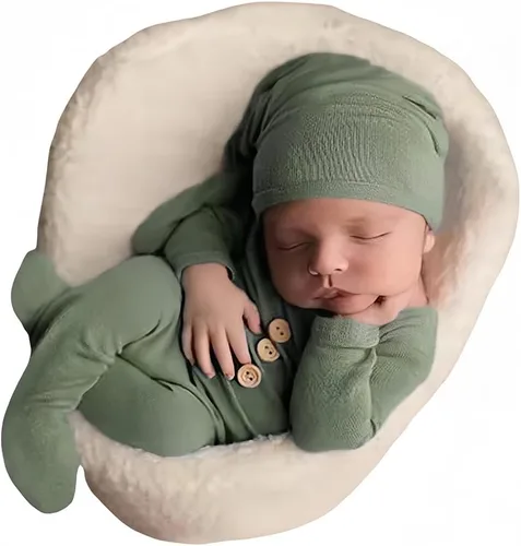 Vista 12 de Traje de fotografía para recién nacido, traje de bebé niño y niña, sesión de fotos de ganchillo, ropa de ganchillo, sombrero, pantalones, accesorio