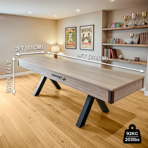 Vista 2 de PINPOINT Juego de mesa de tejo 2 en 1, mesa de tejo de tamaño completo de 9 pies con conversión de mesa de comedor, discos, cera y cepillo