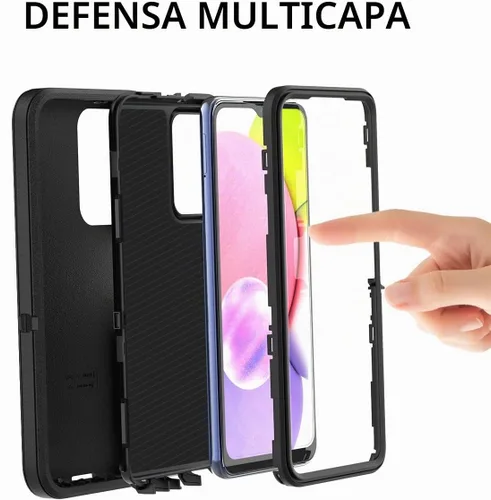 Vista 3 de AICase Funda para Galaxy A03S, resistente protección contra caídas, cuerpo completo, resistente a prueba de golpes y polvo, 3 capas, protección Negro