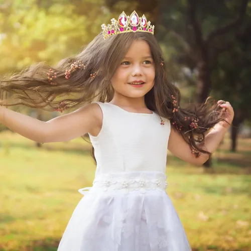 Vista 12 de CIEHER Rapunzel - Corona de princesa para niñas, diadema multicolor para fiesta de cumpleaños, cosplay de sirena