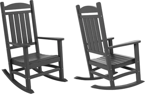 Vista 42 de HDPE Laguna Silla mecedora Adirondack de polietileno para exteriores (juego de 2), color negro