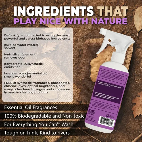 Vista 5 de Spray ambientador de tela, 32 oz. Spray removedor de olores 'lavanda'. Desodorizador de zapatos, desodorante de alfombras, eliminador de olores