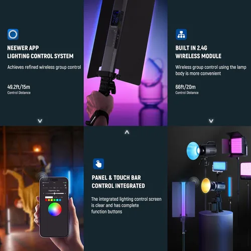 Vista 7 de NEEWER Barra de Luz LED RGB2 con Puerta de Granero de Metal, Mango, Barra Táctil/APP/Control 2.4G, Luz de Video RGB Magnética Recargable de Mano