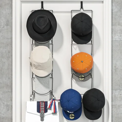 Vista 6 de LINFIDITE Paquete de 10 soportes para colgar sombreros, organizador flexible con múltiples ganchos, montado en la pared, sobre la puerta, para gorra