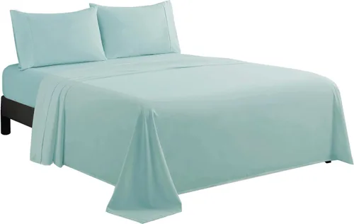 Vista 8 de Marina Decoration Juego de sábanas de 600 hilos de algodón percal de fibra larga ultra suave para todas las estaciones, 4 piezas con 2 fundas