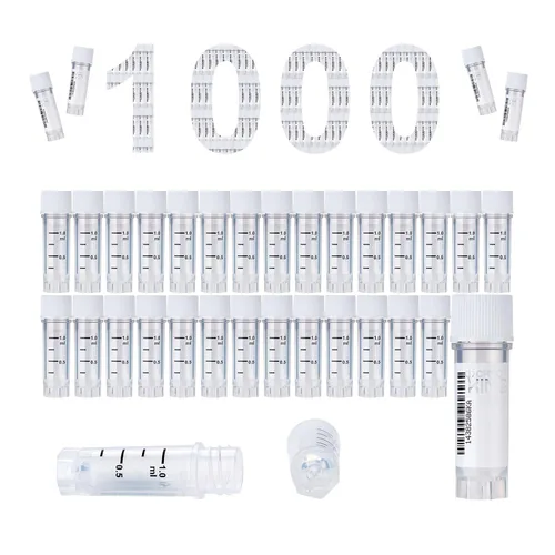 Vista 53 de Cryoviales de 0.0 fl oz, 25Pcs Cryotubes con código de barras lateral, frascos de esterilización con rosca externa, tubos de muestra con tapas Azul
