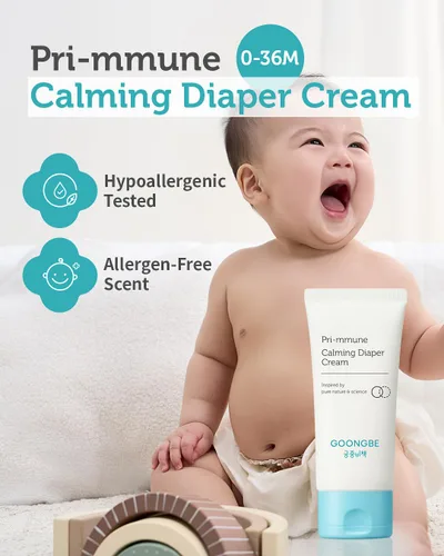 Vista 2 de GOONGBE Pri-mmune Crema calmante para pañales – Crema coreana para pañales con óxido de zinc y pantenol – Trata, calma, piel suave mate, sin