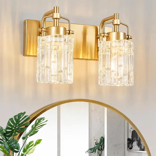 Vista 15 de Luz de Tocador de Baño de 2 Luces Moderna con Soporte de Vidrio de Cristal Luz de Baño Negra Accesorios de Iluminación de Tocador de Cristal