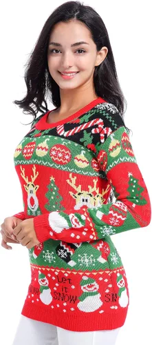 Vista 17 de v28 - Suéteres feos de Navidad variados, para mujer, suéter de punto con diseño de reno feliz