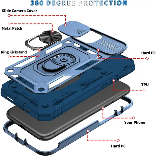 Vista 4 de Fetrim Funda para iPhone 11 PRO MAX, Funda de teléfono con soporte de anillo de rotación para Apple iPhone 11 PRO MAX - Azul