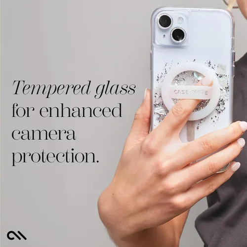 Vista 6 de Case-Mate Protector de lente de cámara con anillos parpadeantes para iPhone 15 / iPhone 15 Plus - Doble vidrio templado - Duradero, antiarañazos