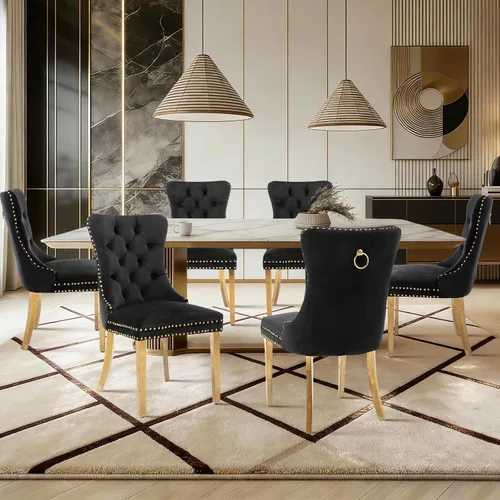 Vista 20 de Juego de 2 sillas de comedor de terciopelo con patas de madera, color beige Mid Century Modern Dining Chairs,Upholstered Chairs with Nailhead