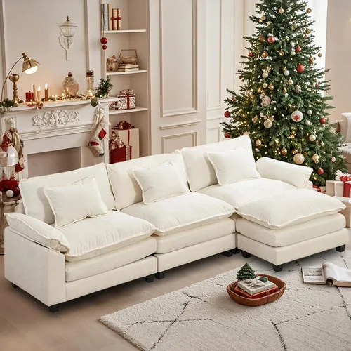 Vista 43 de Sofá Seccional, Sofá Modular Cloud con Otomana, Sofás Cama de Asiento Profundo con Almohadas Decorativas, Cómodo Sofá de Dos Plazas de Chenilla