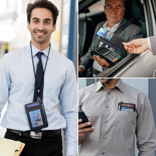 Vista 5 de Badiya Tarjetero delgado minimalista para tarjetas de crédito, bolsillo frontal con bloqueo RFID, estuche compacto para tarjetas con ventana