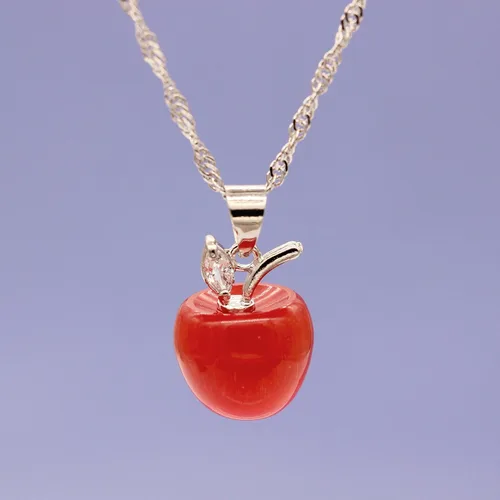 Vista 4 de Uloveido Juego de collar y aretes de manzana para mujeres y niñas, bonito juego de joyas de manzana para profesora, mamá YL007, Cristal, Circonita