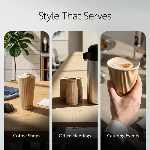 Vista 6 de Restaurantware Tazas de café de papel de 4 onzas, paquete de 25 tazas aisladas de pared ondulada, para bebidas calientes, papel kraft resistente a
