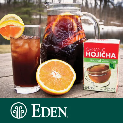 Vista 4 de Eden Hojicha Té verde tostado orgánico, bajo en cafeína, japonés, 16 bolsas de té de manila sin blanquear por caja (paquete de 3)
