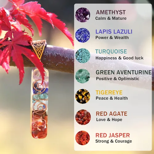 Vista 9 de Orgone Chakra Pendant 7 Chakra Stones Necklace Orgonite Pendant with Adjustable Cord Crystals Necklace for Women Men