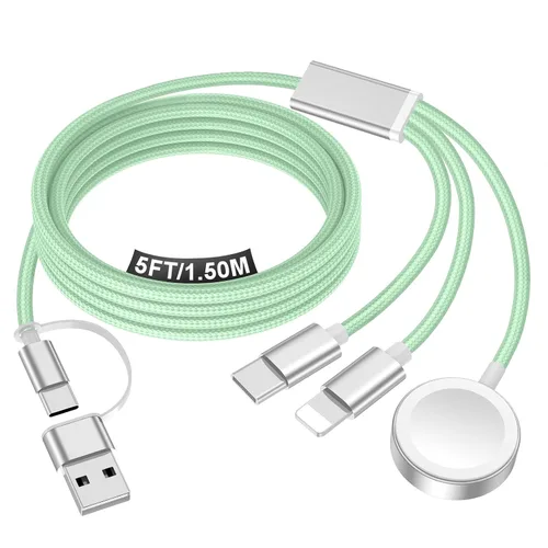 Vista 17 de Esenciales de viaje para cargador de Apple Watch, cargador de iPhone, cable de carga de viaje 3 en 2 tipo C/Lightning/magnético, cable de carga