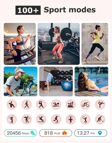 Vista 4 de Rastreador de Fitness, Relojes redondos de fitness para mujeres con Bluetooth, llamada, monitor de frecuencia cardíaca, rastreador de sueño