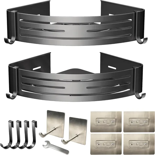 Vista 14 de Black Adhesive Corner Shower Caddy 2-Pack, Triangular Shelves No-drill black triangular shelves for smooth tile, glass and stainless steel shower