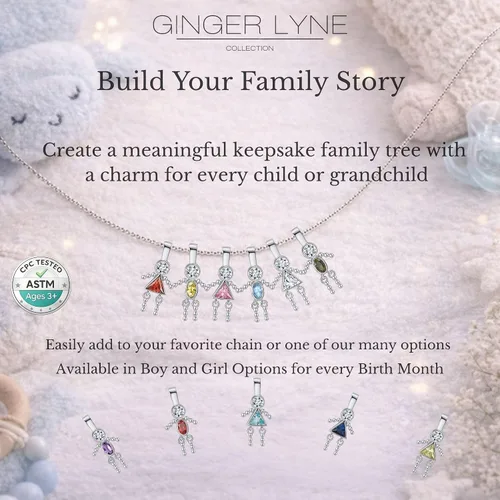 Vista 4 de Birthstone Baby Charms for Mom by Ginger Lyne Birthday Kids Boy or Girl Birth Month Pendants for Grandma Family Tree Necklace for Women Cubic