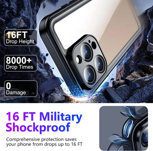 Vista 45 de Temdan - Funda impermeable diseñada para iPhone 12, protector de pantalla y cámara integrado IP68 bajo el agua, cuerpo completo, a prueba de caídas