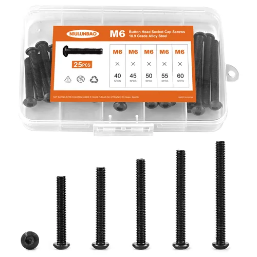 Vista 22 de Tornillos de cabeza de botón M3 x 6 mm, 8 mm, 10 mm, 12 mm, 16 mm, tornillos de cabeza de botón, acero de aleación de grado 10.9, acabado de óxido