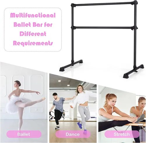 Vista 5 de Costzon Barra de ballet portátil, barra de ballet doble independiente de 4 pies con altura ajustable, barra de baile de fitness con almohadillas