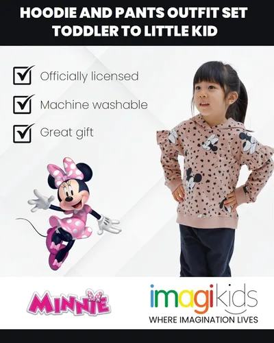 Vista 3 de Disney Minnie Mouse - Conjunto de sudadera con capucha y pantalones de forro polar para niñas pequeñas