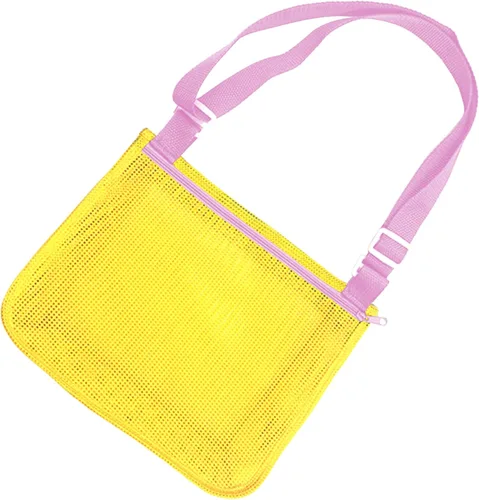 Vista 11 de UTTPLL Bolsa de playa de malla colorida ajustable para niños, bolsa de red de secado rápido para conchas marinas que recolecta arena juguete