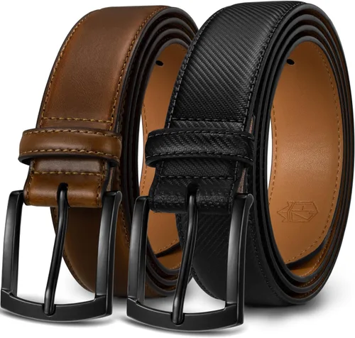Vista 11 de Zitahli Cinturón para hombre, paquete de 2 unidades, diseño de cinturón de cuero para trabajo, negocios y pantalones de golf casuales, accesorios