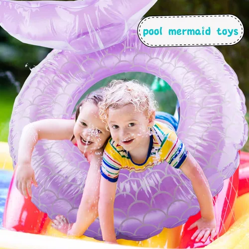 Vista 5 de 6 piezas de anillo inflable de natación para niños y niñas, flotador inflable de sirena para niños y niñas, suministros de fiesta de natación, 3