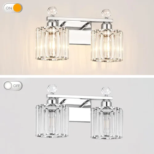 Vista 8 de Lxybcce Moderna lámpara de tocador de baño de cristal, 14 pulgadas, 2 luces, accesorios de iluminación cromados sobre el espejo, fácil instalación e
