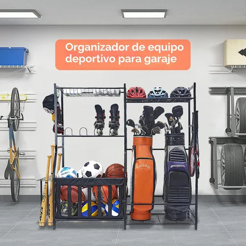 Vista 2 de WALMANN Organizador de equipo deportivo de garaje, soporte para bolsa de golf para almacenamiento de pelotas de garaje, estante de almacenamiento
