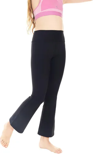Vista 4 de KYRIAD Leggings de cintura alta para niñas, pantalones acampanados para niños, para baile, entrenamiento, yoga, corte de bota, leggings activos