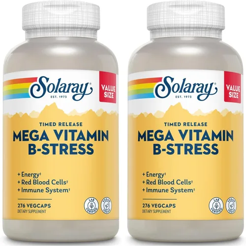 Vista 10 de SOLARAY Mega Vitamina B-Estrés, Complejo vitamínico B de liberación programada con 1000 mg de vitamina C para el estrés, la energía y el apoyo a